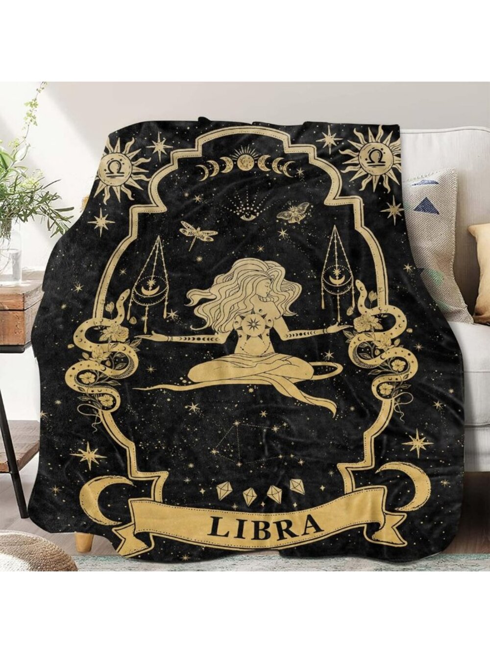 Libra Zodiac Throw Blanket 60"x50" - Astrology Decor, Moon Constellation Gift